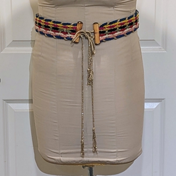 Vintage Accessories - Gorgeous 60s Multicolor Rope Belt with Bamboo Ends and Gold Bow